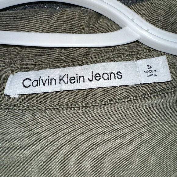 Calvin Klein Jeans Top Womens 3X Green Button Up Roll Tab Sleeve Pockets - Picture 5 of 8